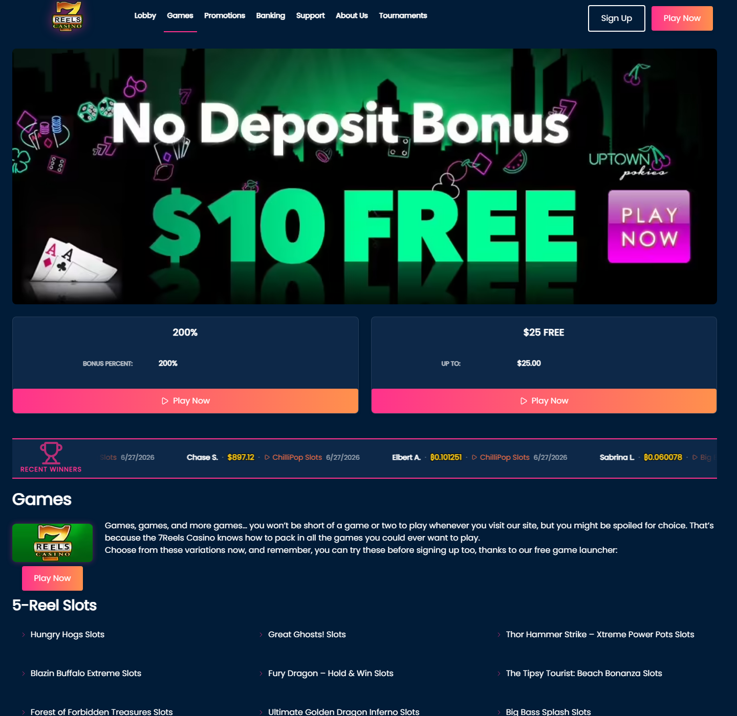7Reels Games page with concrete five-reel slot titles